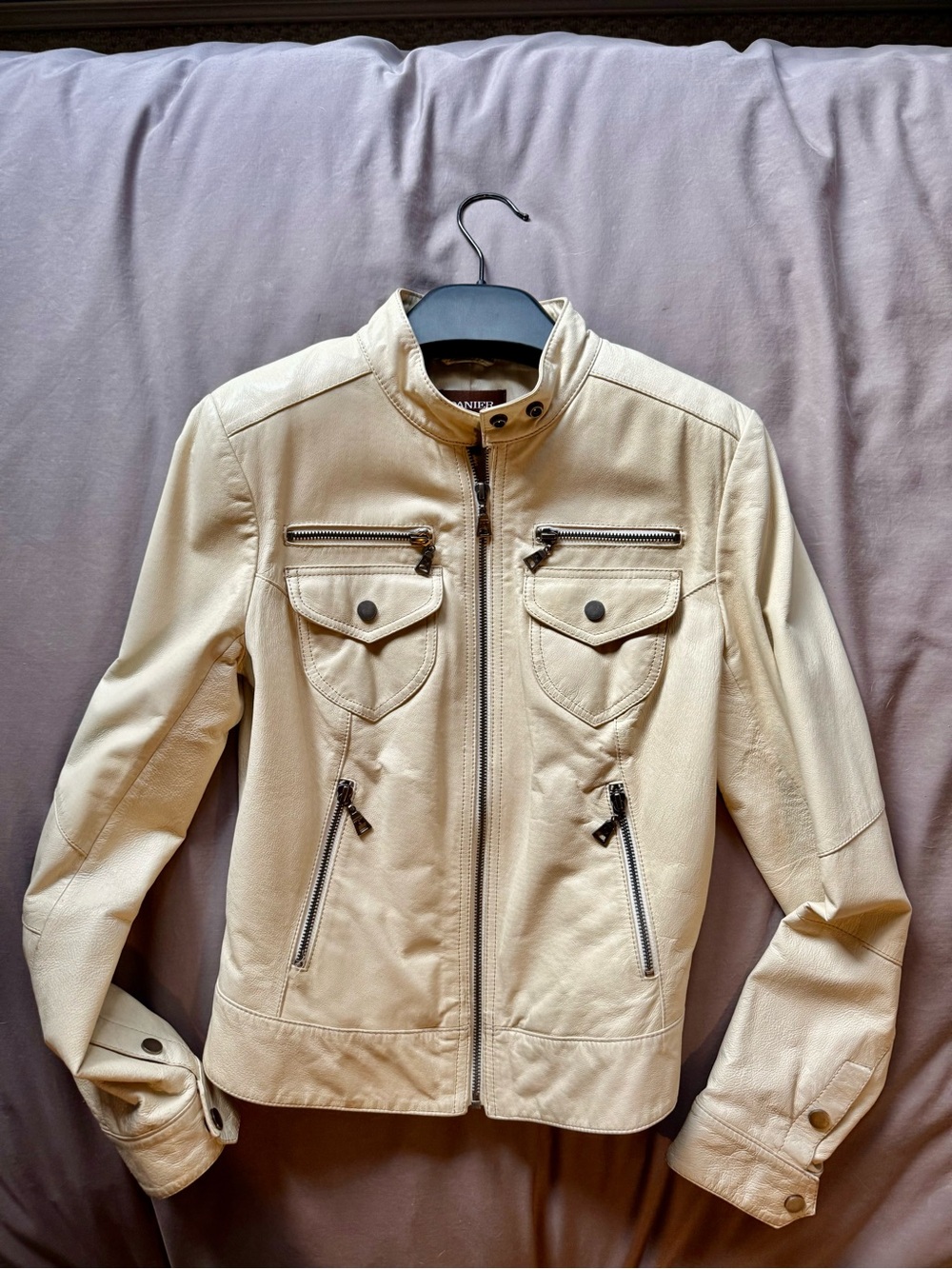 Danier Cream Leather Moto Jacket